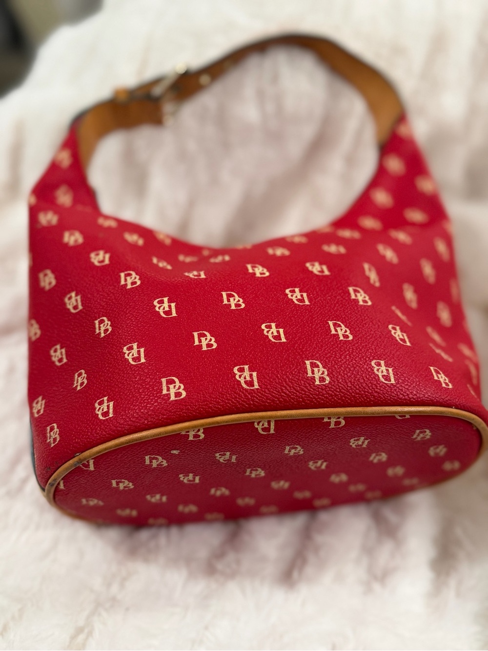 Vintage Dooney& Bourke Red Logo Hobo Shoulder Bag - Picture 10 of 16